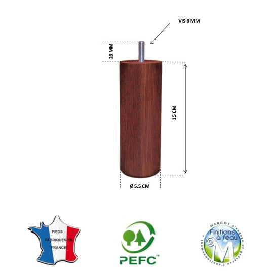 Pied de lit cylindrique 55 mm