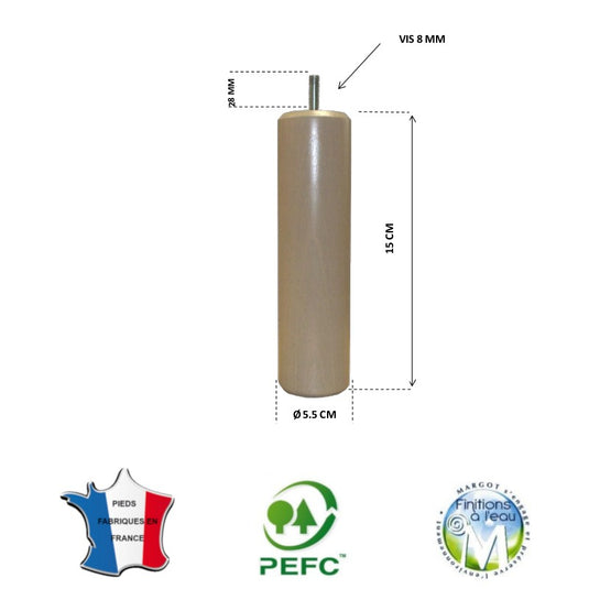 Pied de lit cylindrique 55 mm