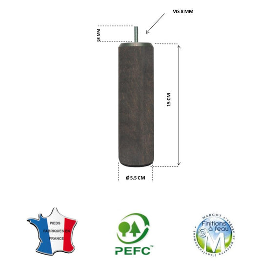 Pied de lit cylindrique 55 mm