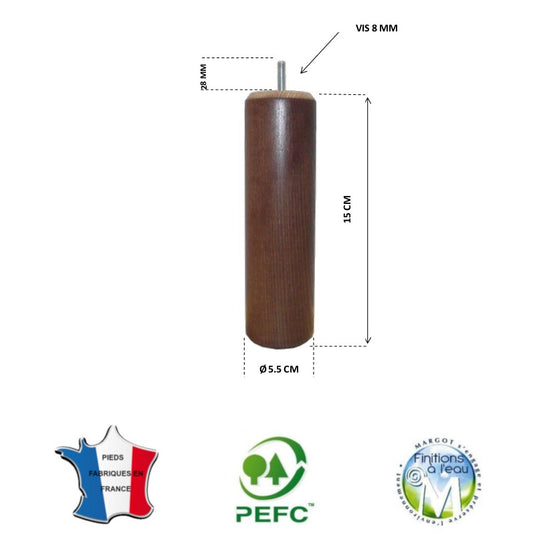 Pied de lit cylindrique 55 mm