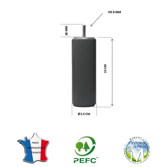 Pied de lit cylindrique 55 mm