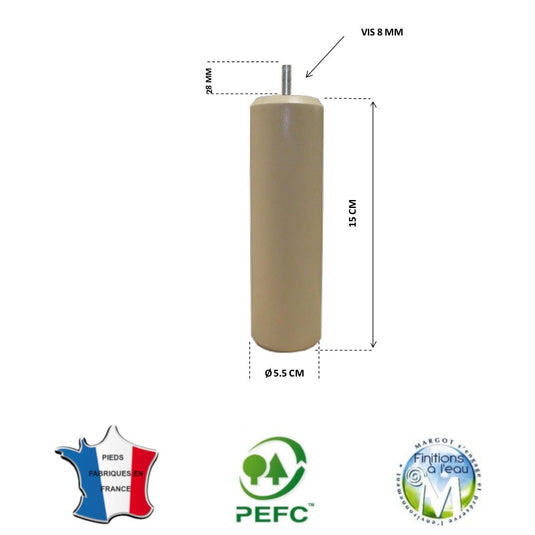 Pied de lit cylindrique 55 mm