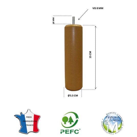 Pied de lit cylindrique 55 mm