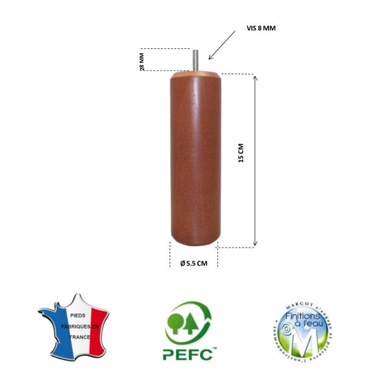 Pied de lit cylindrique 55 mm