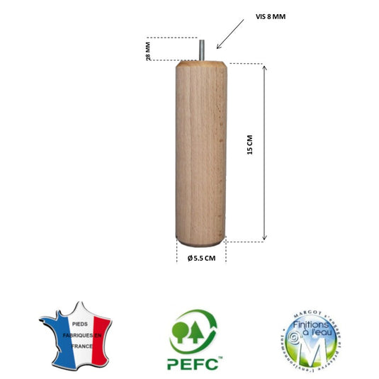 Pied de lit cylindrique 55 mm