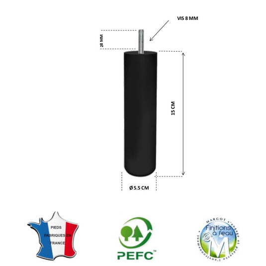 Pied de lit cylindrique 55 mm