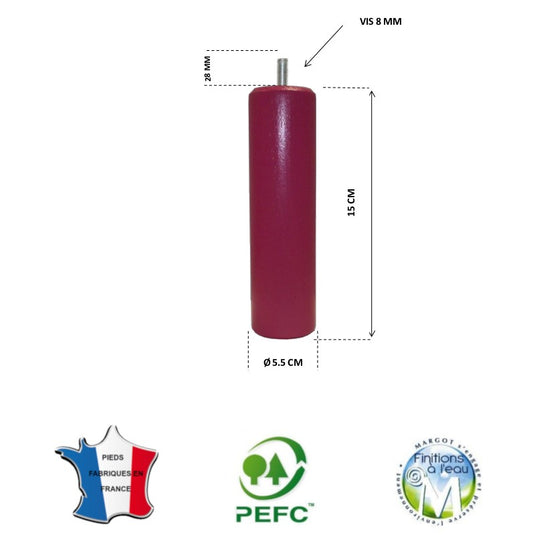 Pied de lit cylindrique 55 mm