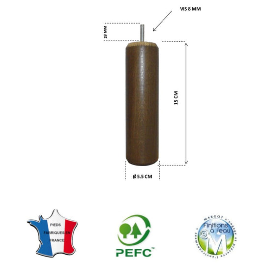 Pied de lit cylindrique 55 mm