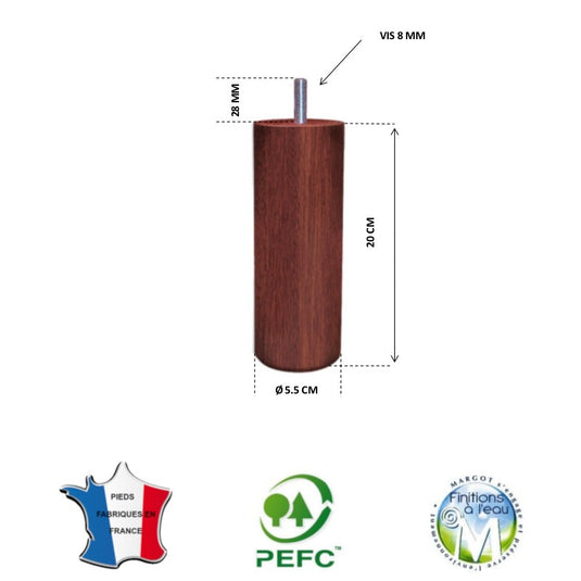 Pied de lit cylindrique 55 mm