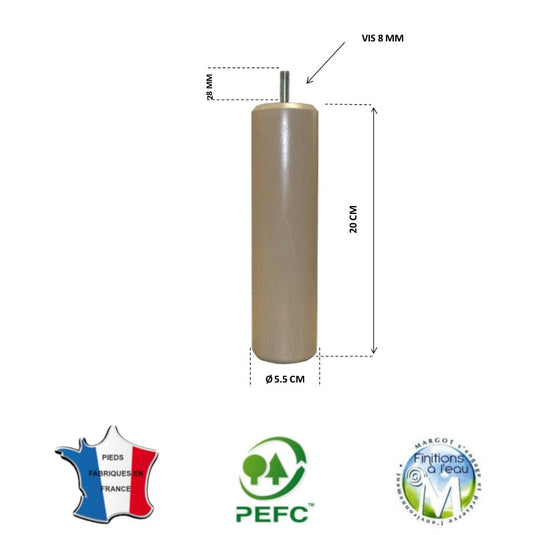 Pied de lit cylindrique 55 mm