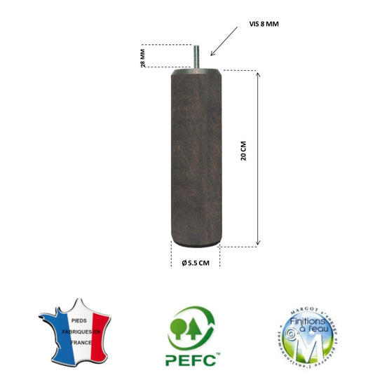 Pied de lit cylindrique 55 mm