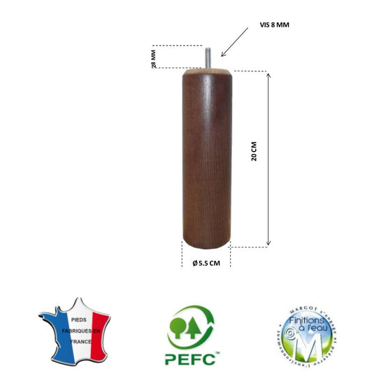 Pied de lit cylindrique 55 mm