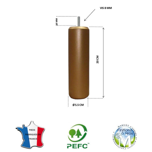 Pied de lit cylindrique 55 mm