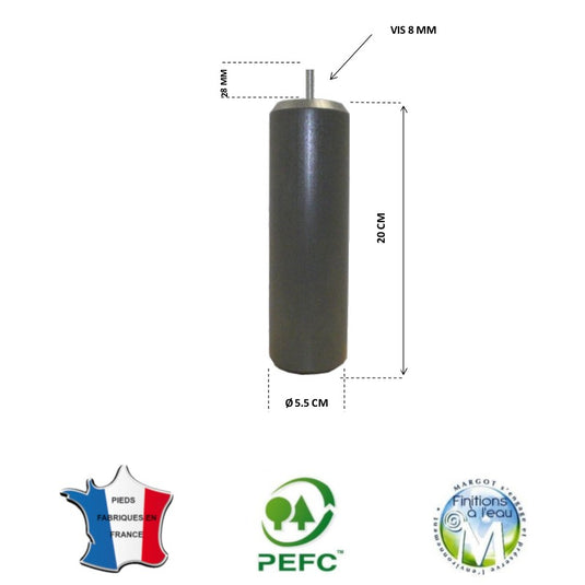 Pied de lit cylindrique 55 mm