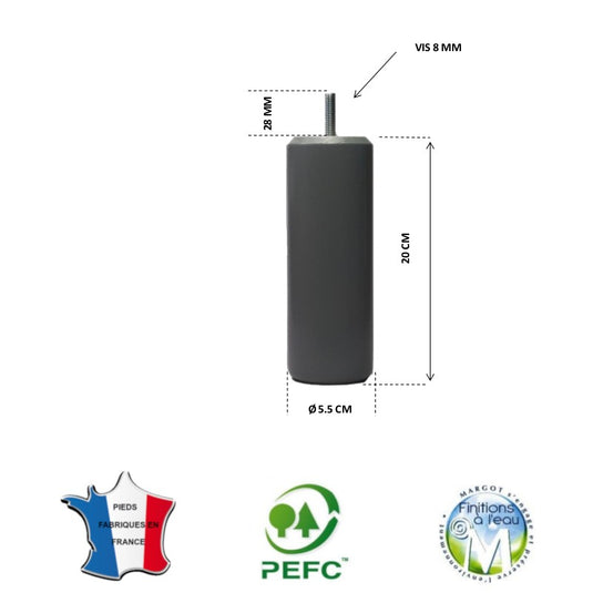 Pied de lit cylindrique 55 mm