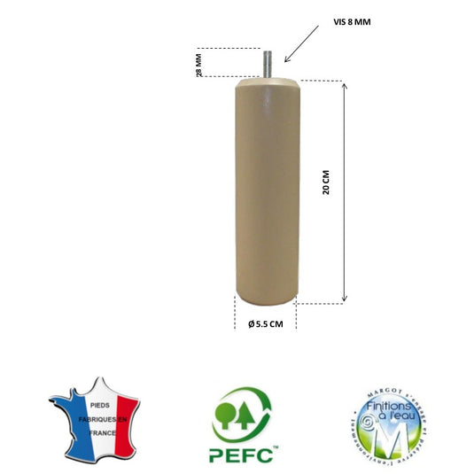 Pied de lit cylindrique 55 mm