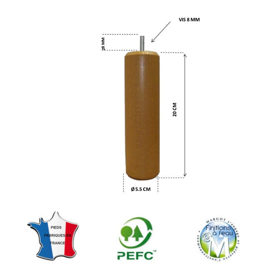 Pied de lit cylindrique 55 mm