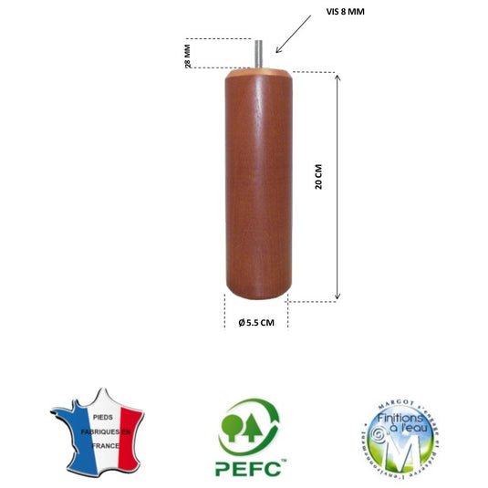 Pied de lit cylindrique 55 mm