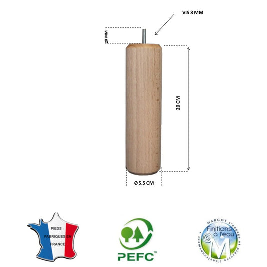 Pied de lit cylindrique 55 mm