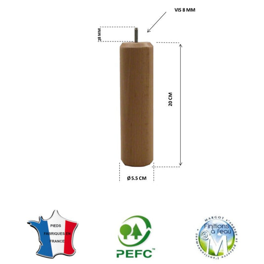 Pied de lit cylindrique 55 mm