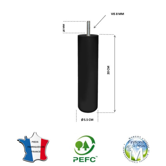 Pied de lit cylindrique 55 mm