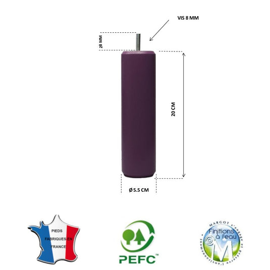 Pied de lit cylindrique 55 mm