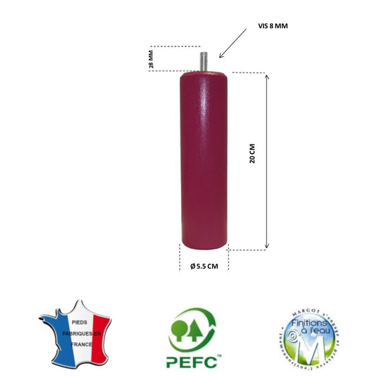 Pied de lit cylindrique 55 mm