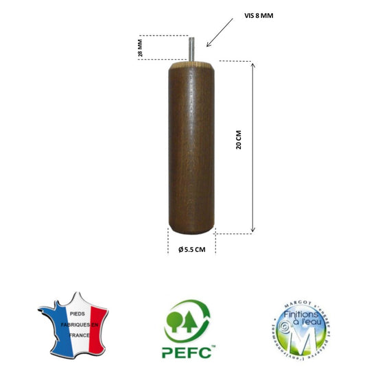 Pied de lit cylindrique 55 mm