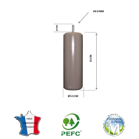Pied de lit cylindrique 55 mm