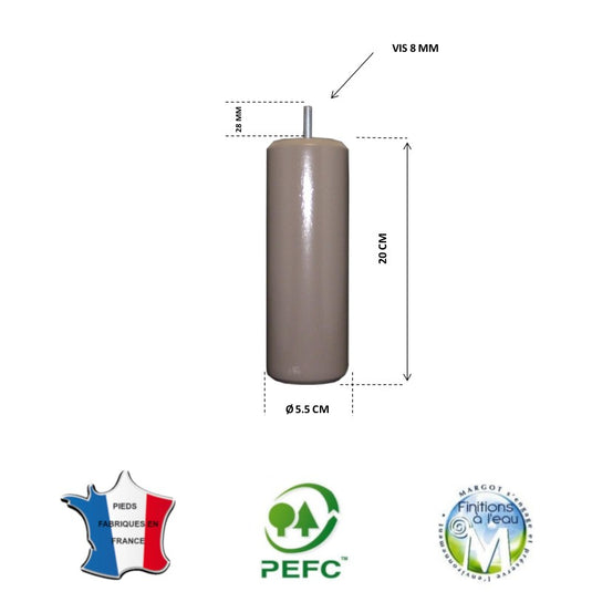 Pied de lit cylindrique 55 mm