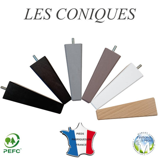 Pied de lit carré conique 15 cm et 20 cm