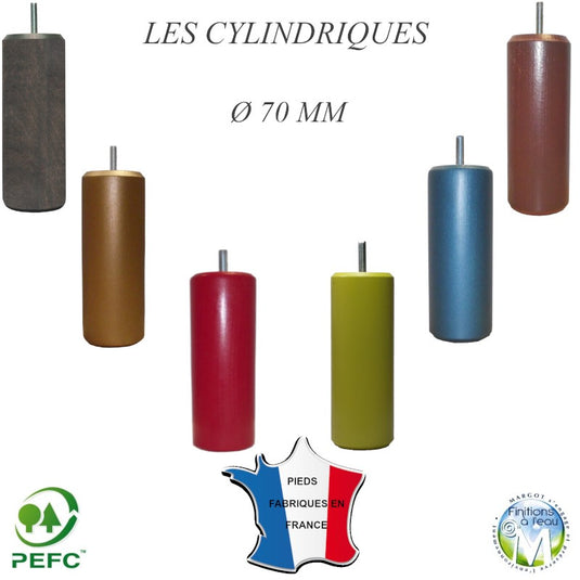 Pied de Lit Cylindre de 9 à 35 cm - Ø 70 mm - Vis 8 mm