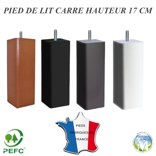 Pied de lit Carré 17 cm Ø 60 mm