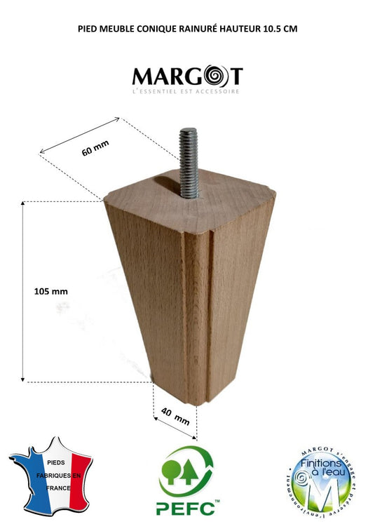 PIED DE MEUBLE CONIQUE RAINURE