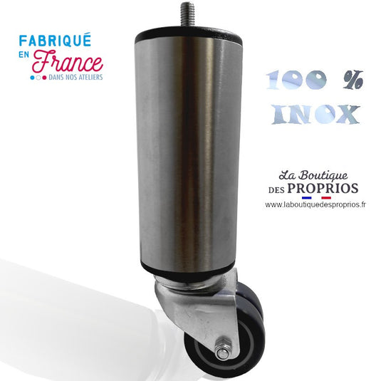 Pied de lit roulette Inox Hauteur 20 cm