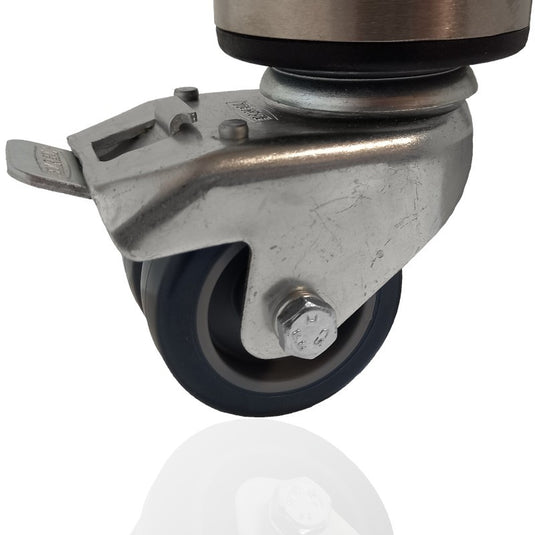 Pied de lit roulettes freins Inox 20 cm