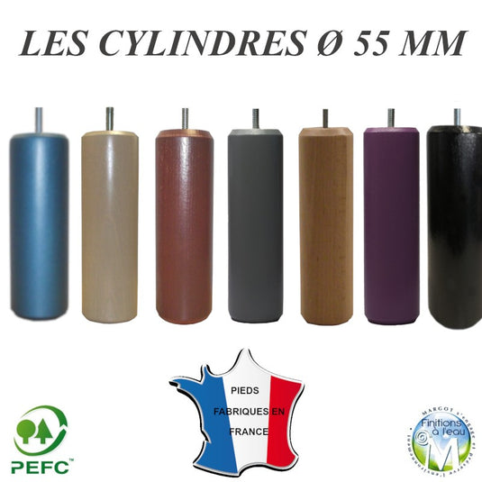 Pied de lit cylindrique 55 mm